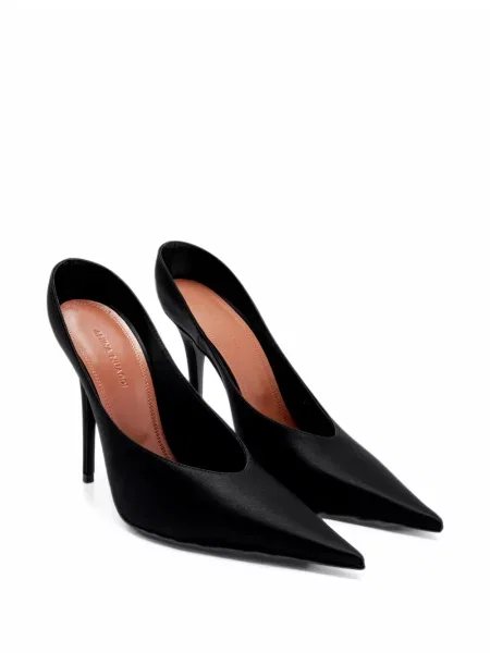 Papuci tip mules Amina Muaddi din satin negru