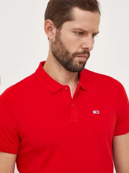 Bombažen polo Tommy Jeans rdeča