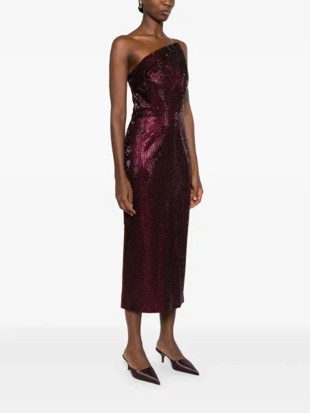 Sukienka Roland Mouret z cekinami na jednym ramieniu garniturowa czerwona