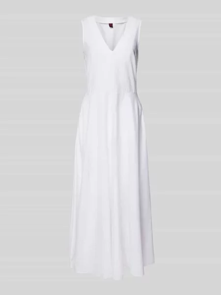 Długa sukienka z dekoltem w serek Stefanel biała
