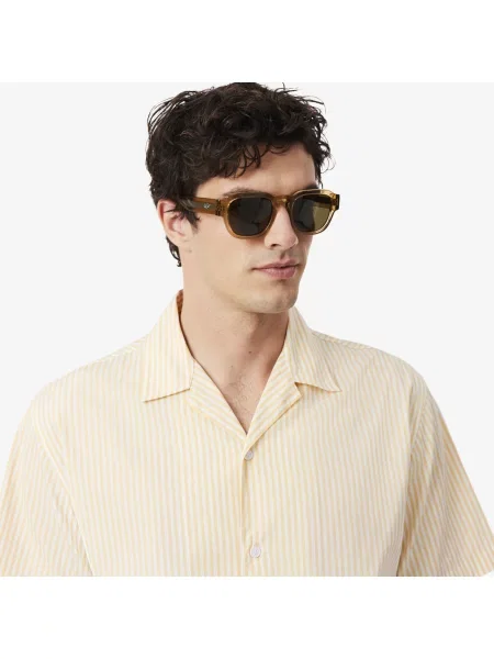 Lacoste Koszula Z Krótkim Rękawem W Paski Relaxed Fit beżowa