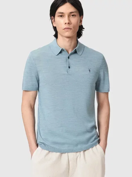 Tricou polo Allsaints de lână albastru