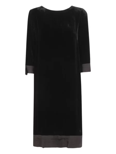 Rochie Bianco Levrin de catifea cu mâneci trei sferturi de costum negru