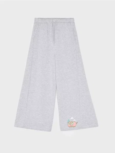 Sinsay Teplákové kalhoty wide leg s bavlnou Pusheen the Cat šedá