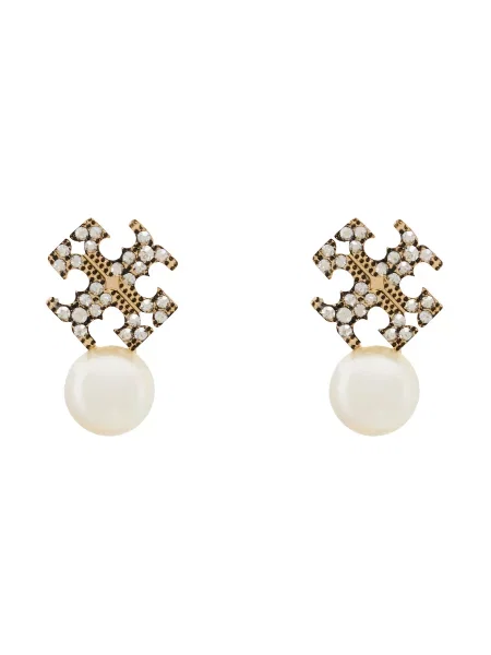 Tory Burch Uhani LOGO AND PEARL STUD EARRINGS Zlata
