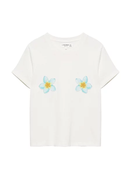 Pull&Bear Tricou albastru deschis / galben închis / murdar alb
