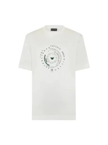 Emporio Armani Koszulki Mężczyzna S T-shirt z nadrukiem z okrągłym dekoltem i krótkim rękawem beżowy