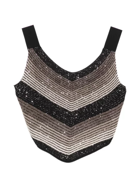 Top D.exterior cu dungi cu decolteu în V negru
