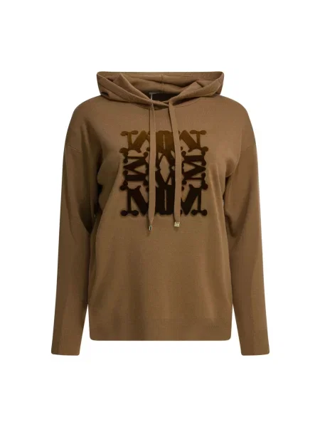 Bluza z kapturem Max Mara wełniana z kapturem brązowa