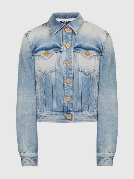 Джинсова куртка з ефектом потертості Balmain блакитна