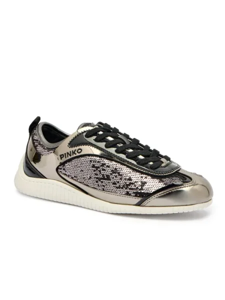 Pinko Sneakers REBY 10 cu adaos de piele argintiu