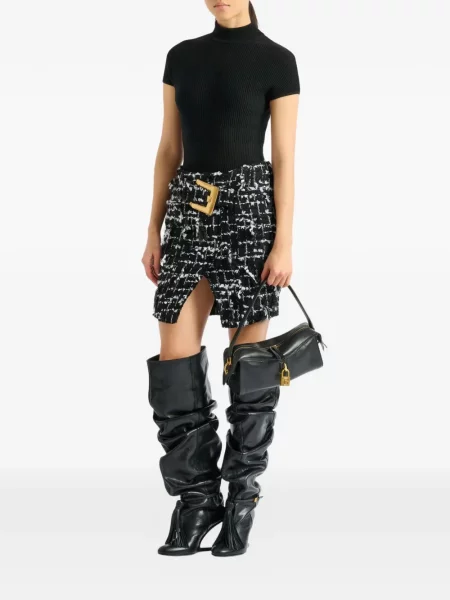 Φούστα Balmain με κρόσσια tweed μαύρο