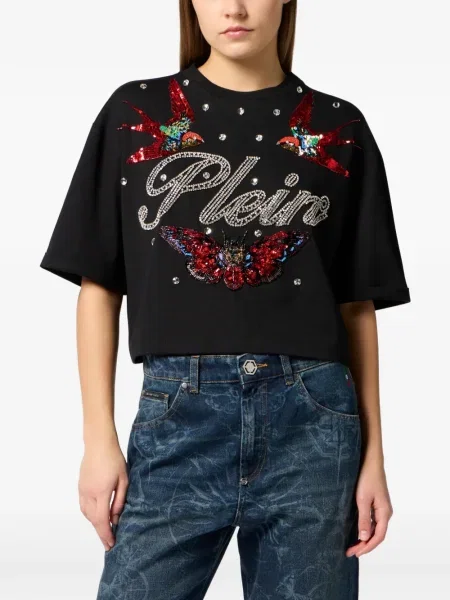 Тениска Philipp Plein с кръгло деколте изрязани черно