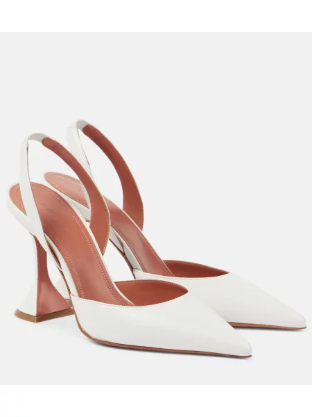 Pantofi cu toc Amina Muaddi din piele slingback alb
