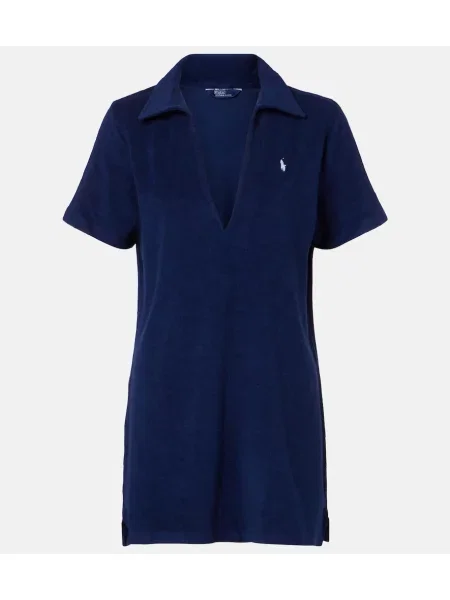 Bawełniana sukienka Polo Ralph Lauren garniturowy frotte niebieski