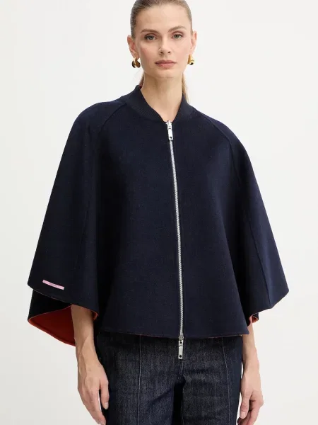 Obojestranski pončo z dodatkom volne MAX&Co. mornarsko modra