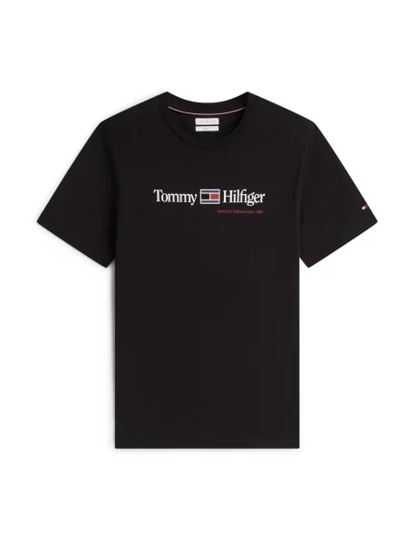TOMMY HILFIGER Tricou Brand Love albastru închis / roșu cranberry / negru alb