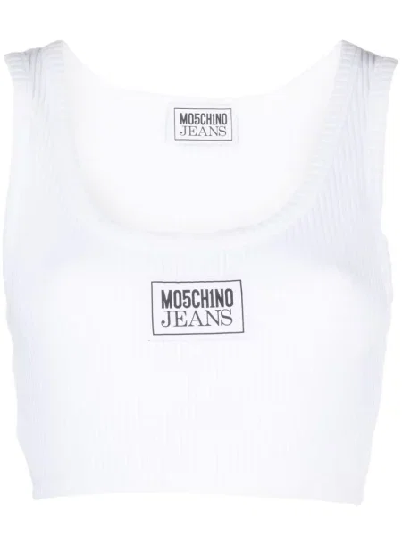 Top Moschino Jeans cu broderie alb