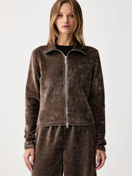 Adidas Originals пуловер със закопчаване дамски Chenille Zip Up кафяво