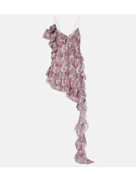 Rochie Bananhot cu model floral cu volane asimetrică roz
