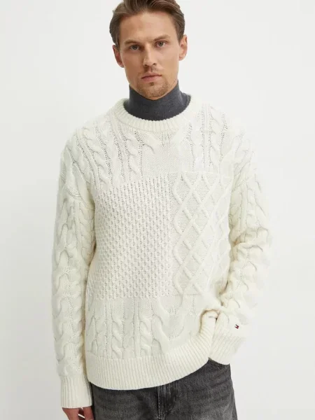 Volnen pulover Tommy Hilfiger bež