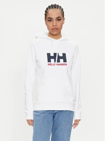 Суичър с качулка Helly Hansen с качулка с принт бяло