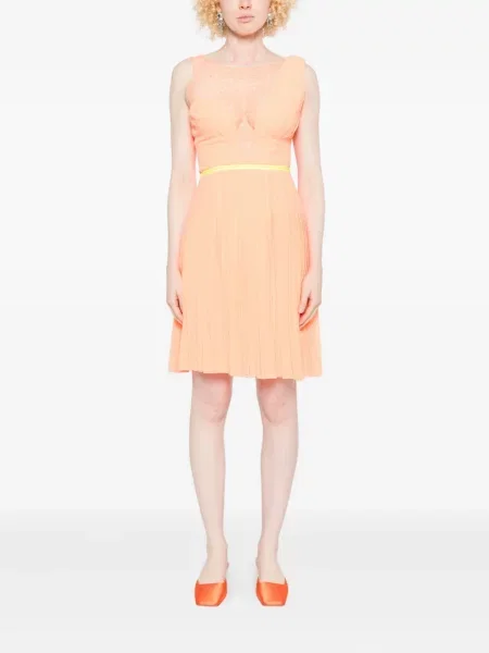 Rochie mini Gemy Maalouf plisată din dantelă de costum portocaliu