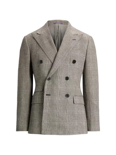 Vlněný kostkovaný dvouřadý oblek Ralph Lauren Purple Label šedý