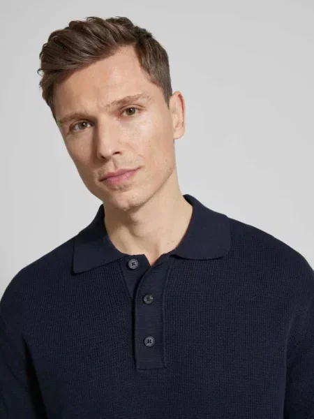 Koszulka polo o kroju relaxed fit z czystej bawełny model DANE' Selected Homme granatowe