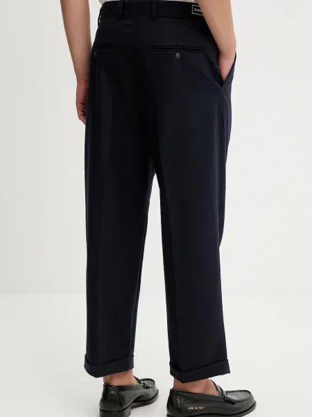 Drôle de Monsieur pantaloni cu lână Le Pantalon Plis Cropped marin albastru