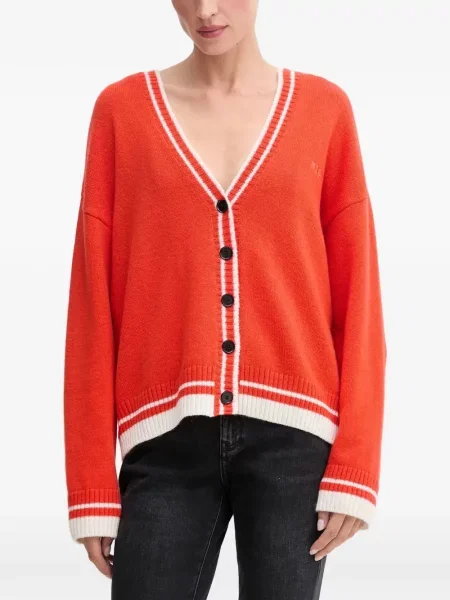 Cardigan Msgm cu dungi cu decolteu în V roșu