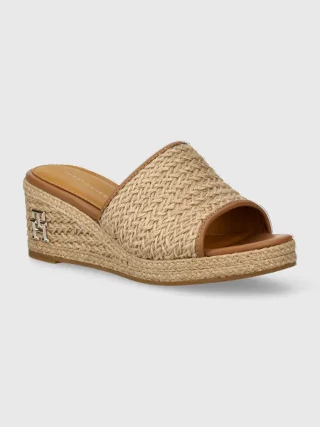 Natikači Tommy Hilfiger TH ROPE WEDGE SANDAL bež