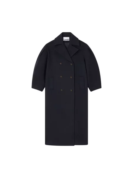 Długi płaszcz Ganni wełniany niebieski