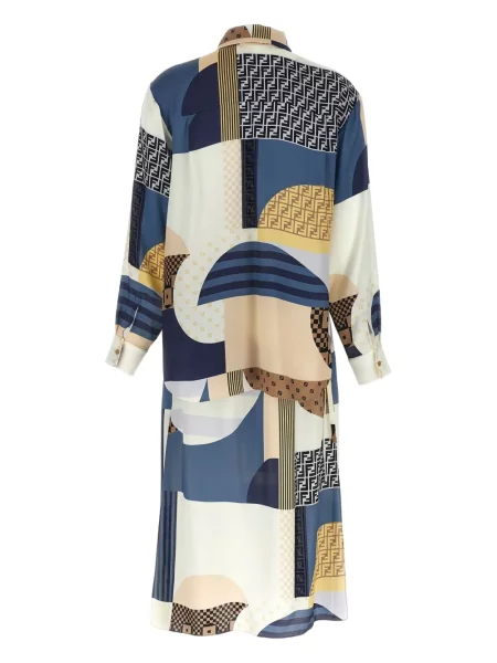 Rochie Fendi de mătase cu imagine cu imprimeu geometric albastru