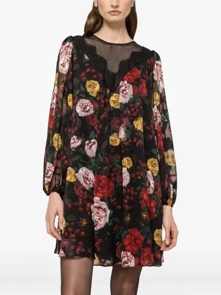 Sukienka mini Nissa w kwiatki z nadrukiem garniturowa czarna