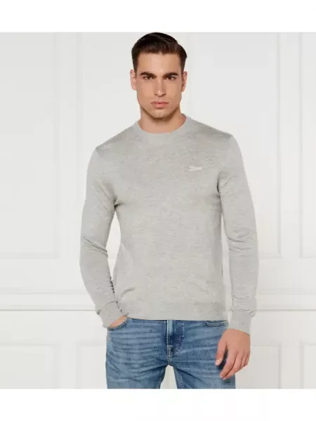 GUESS Pulover DANIEL cu adaos de mătase gri