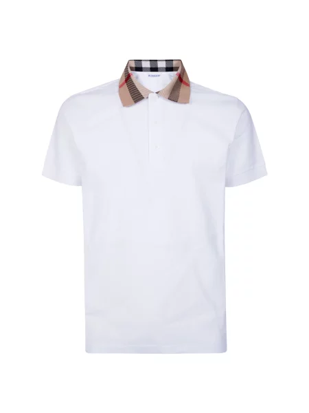 Koszulka polo Burberry w kratę z kołnierzem biała