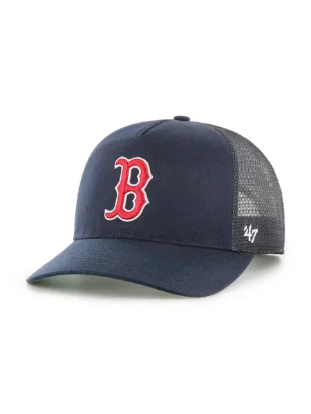 Шапка с козирка 47 brand MLB Boston Red Sox тъмносиньо с изчистен дизайн червено