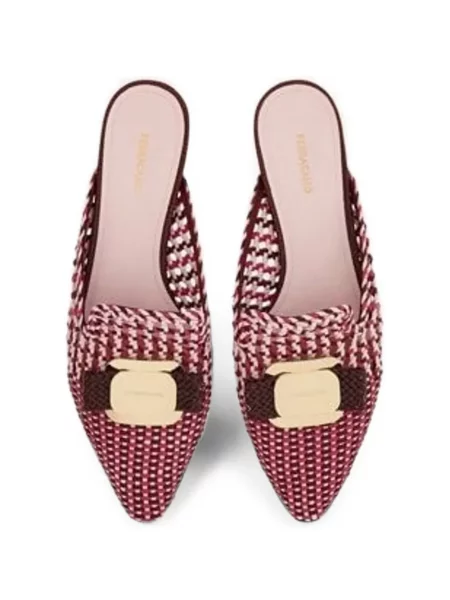 Papuci tip mules Ferragamo cu funde roșu