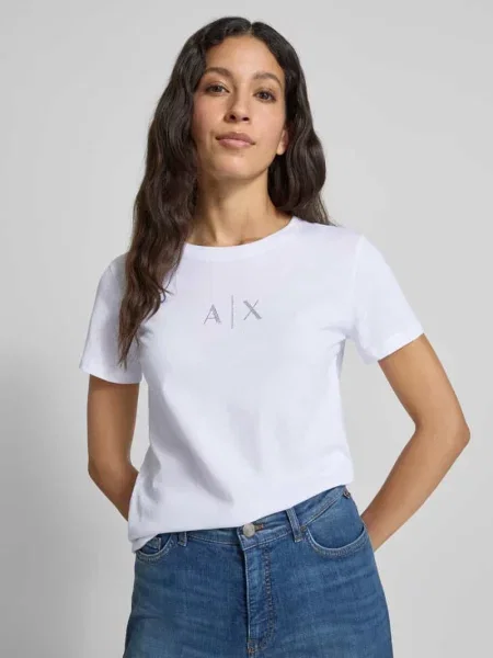 T-shirt o kroju regular fit z czystej bawełny z nadrukiem z logo Armani Exchange biała