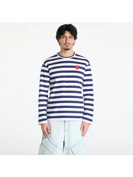 T-shirt Comme des Garçons PLAY Stripe Emblem x Rhinestone Long Sleeve Tee UNISEX Navy/ White XXS biała