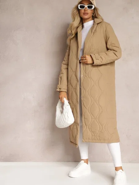 Închis Palton Lung Jachetă Cu Model Matlasat Hamid bej