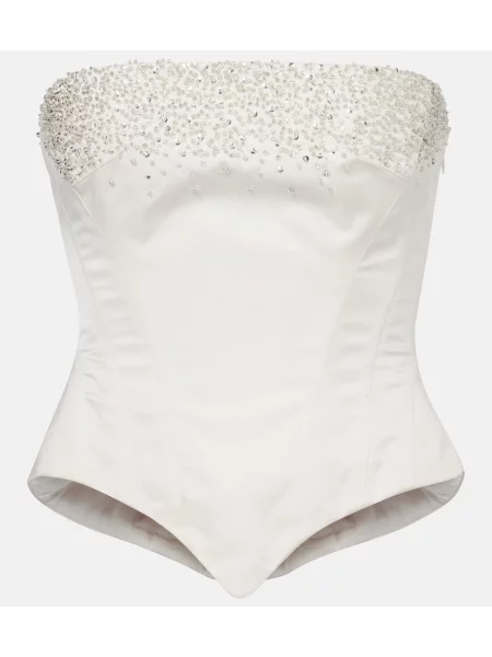 Top Clio Peppiatt z koralikami z gorsetem biały