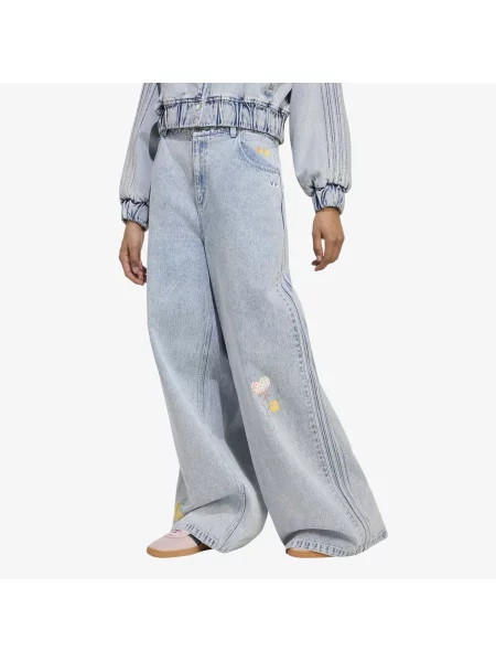 Blugi adidas x Care Bears Care Bear High Rise Wide Leg Denim Pant Clear Sky