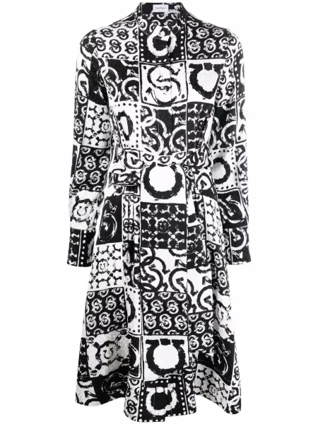 Rochie tip cămașă Ferragamo cu imagine negru