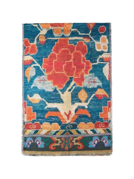 Fular Pierre-louis Mascia cu franjuri cu model floral albastru