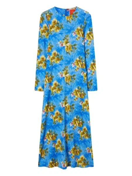 Rochie maxi La Doublej cu model floral cu imagine lungă albastru