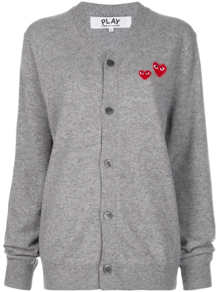 Cardigan Comme Des Garcons Play tricotate cu motiv cu inimi gri