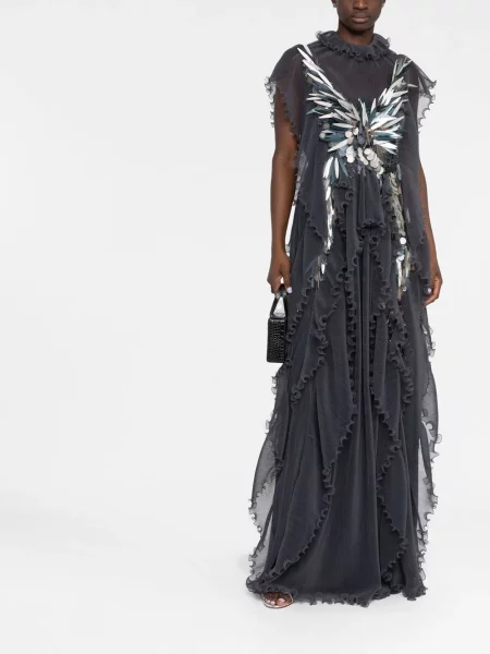 Rochie maxi Alberta Ferretti cu volane gri