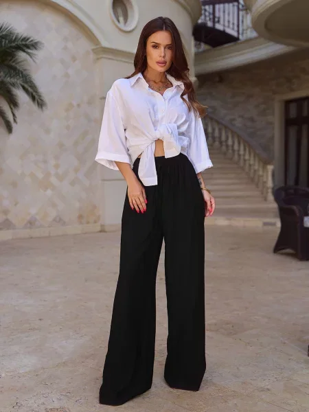 ISSA Plus Штани палаццо Льон чорний